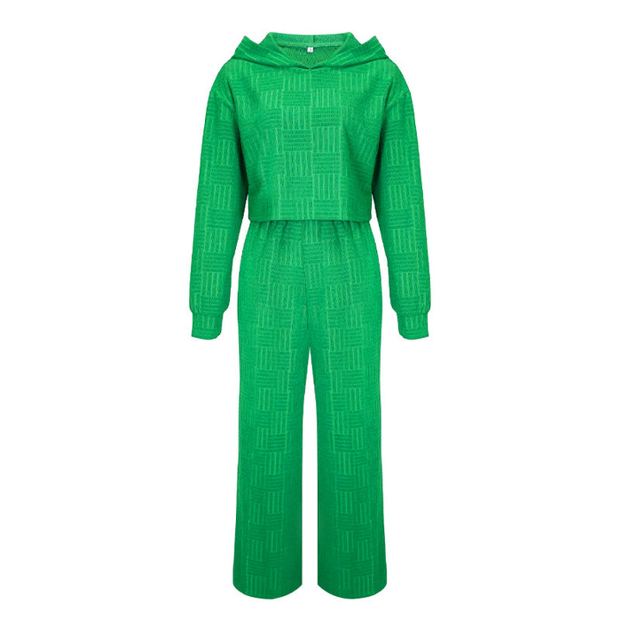 Sweater Suit Women Autumn Winter Casual Long Sleeve Hooded Sweater Wide Leg Pants Two Piece Suit
