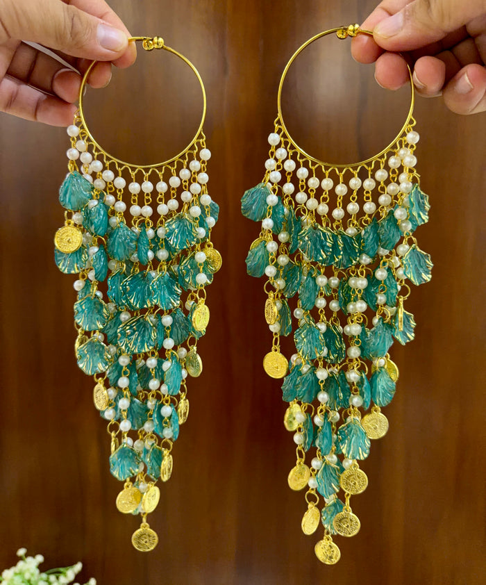 Teal Shell & Gold Coin Cascading Kalira Pair