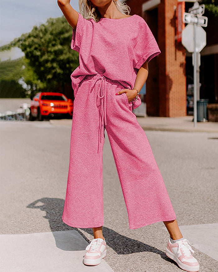 Textured Knit Two-Piece Lounge Set with Drawstring Waist
