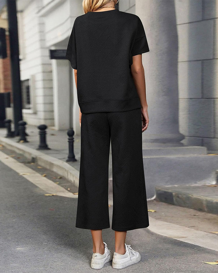 Textured Knit Two-Piece Lounge Set with Drawstring Waist