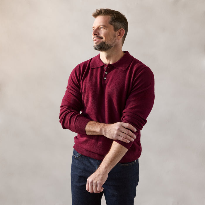 The Rhinebeck Sweater Polo in 100% Cashmere - Burgundy