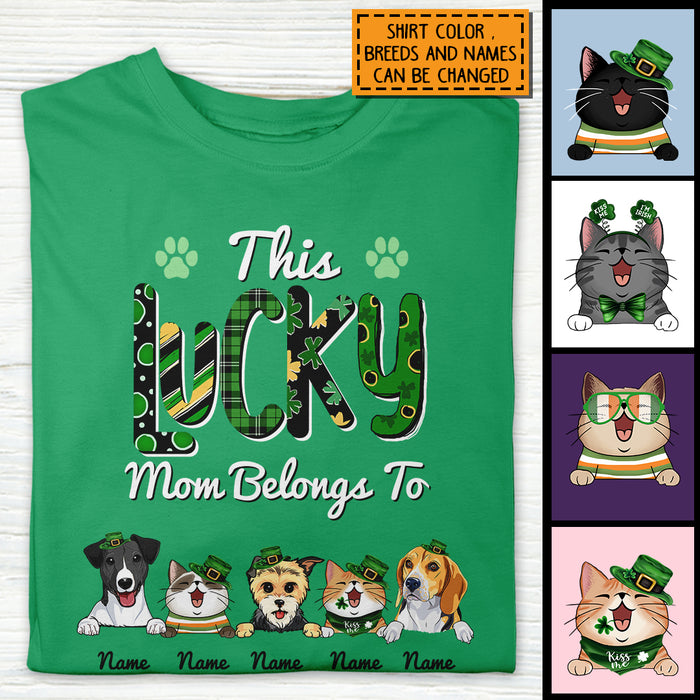 This Lucky Mom Belongs To, Green Plaid, Personalized Dog & Cat T-shirt, Pet Lovers Gifts, Gifts For St. Patrick Day