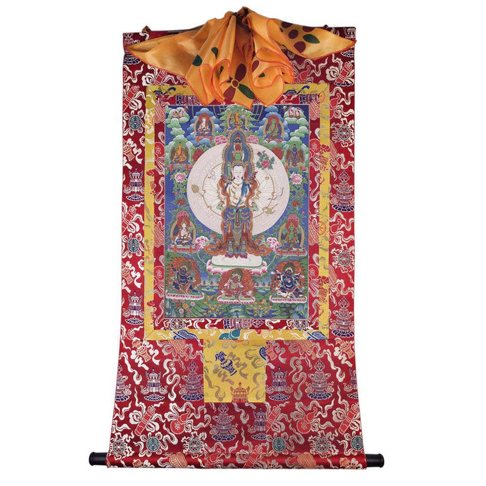 The Thousand-hand Avalokiteshvara - Tibetan thangka painting, detailed view