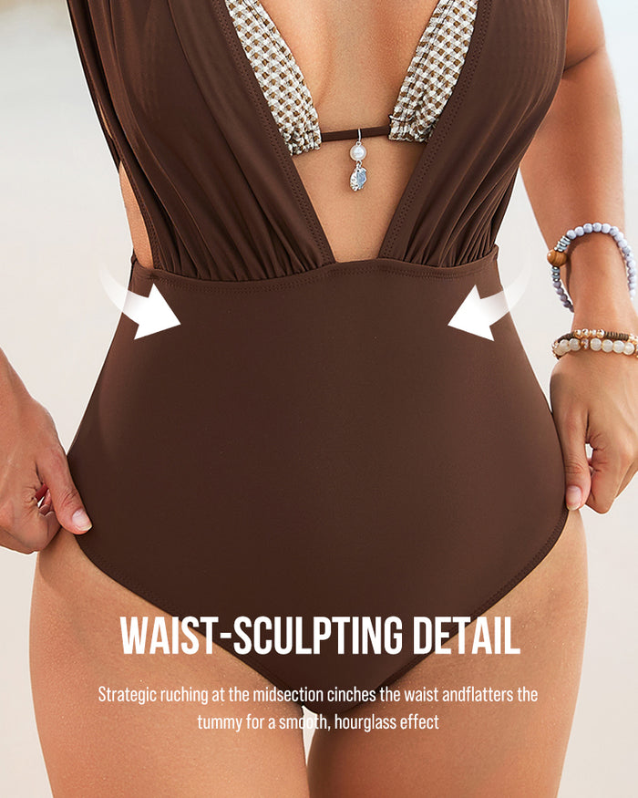 Two-in-One Draped Halter Bikini Swimsuit