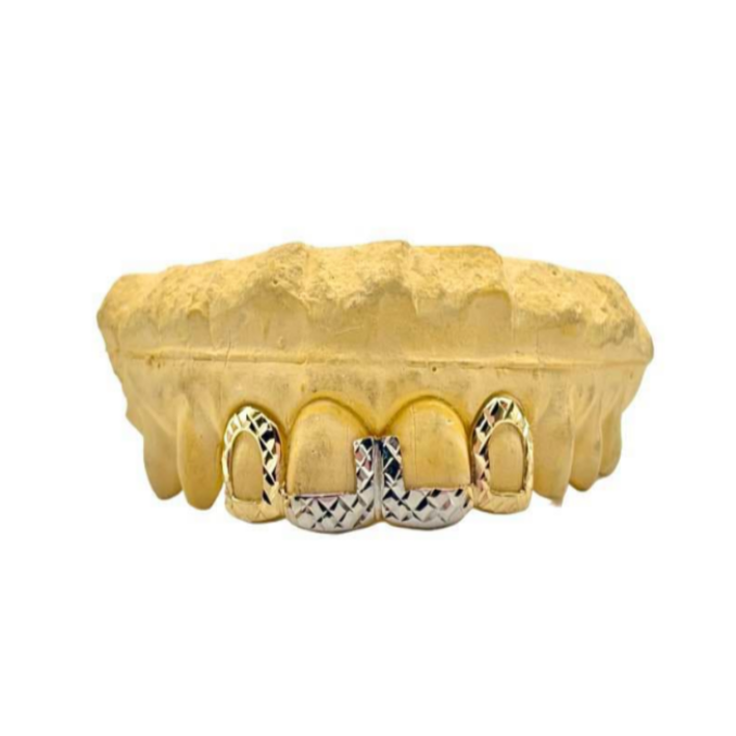 Two Tone Full Diamond Cut Half Cap Gap Grillz