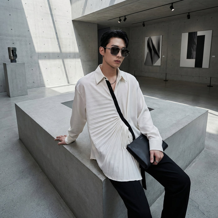 Chemise plissée bicolore manches longues - K-fashion décontractée