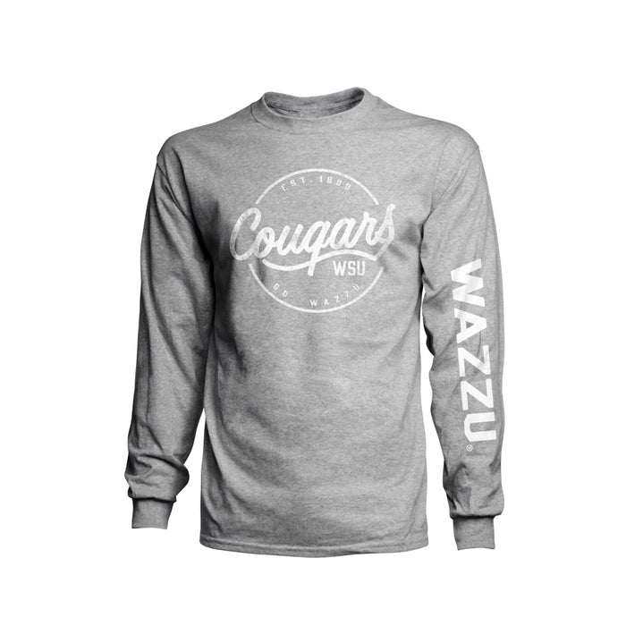 Unisex Light Grey WAZZU Long Sleeve T-Shirt