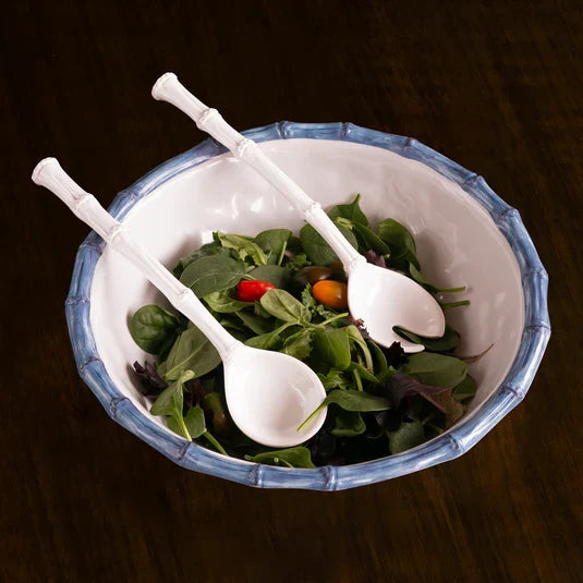 VIDA Bamboo Large Salad Bowl (White and Blue).