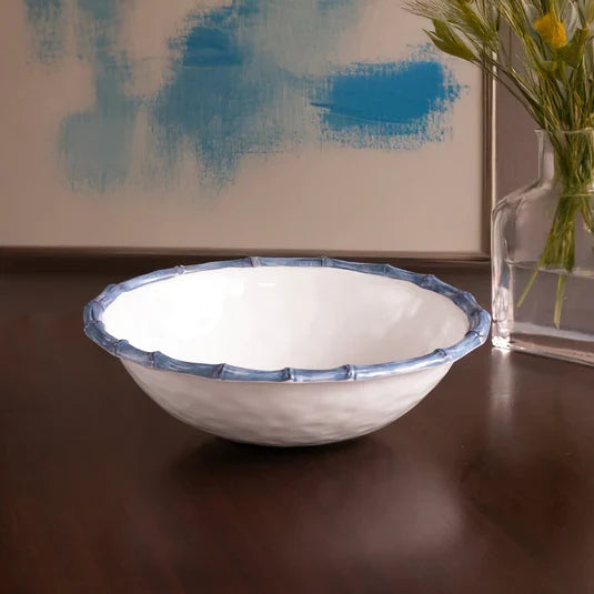 VIDA Bamboo Large Salad Bowl (White and Blue).