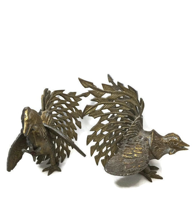 Vintage Brass Fighting Cocks Figurines at Duckwells
