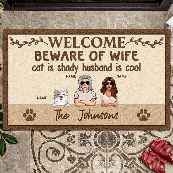 Welcome Beware Of Wife Cat Is Shady Husband Is Cool, Personalized Cat Breeds Doormat, Gifts For Cat Lovers, Home Decor