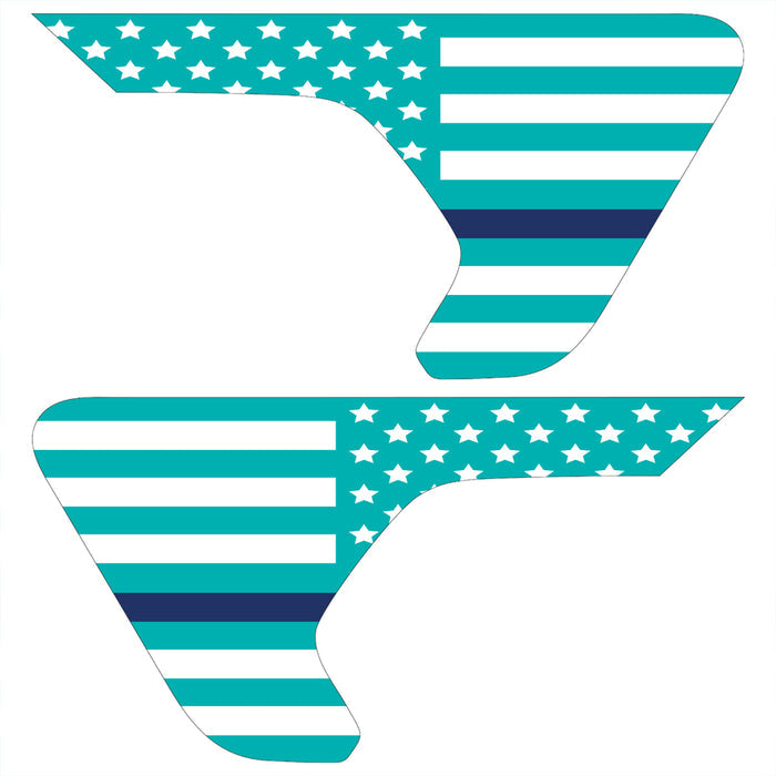 White & Light Blue Thin Blue Line Flag 2pc Vinyl Fender Decal