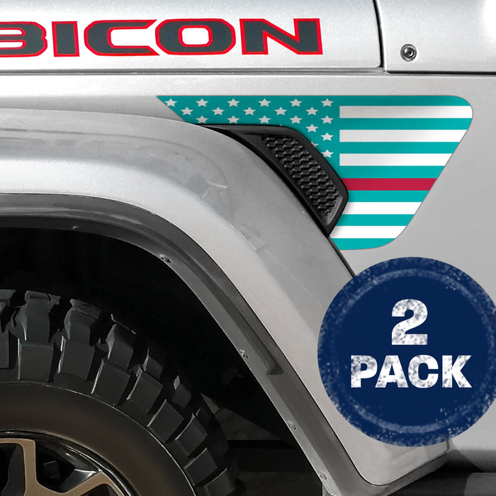 White & Light Blue Thin Red Line Flag 2pc Vinyl Fender Decal