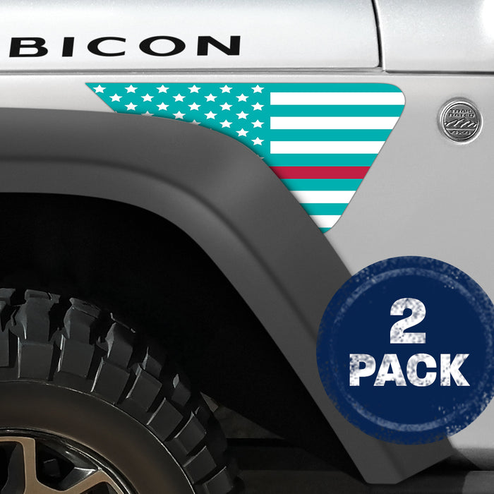 White & Light Blue Thin Red Line Flag 2pc Vinyl Fender Decal