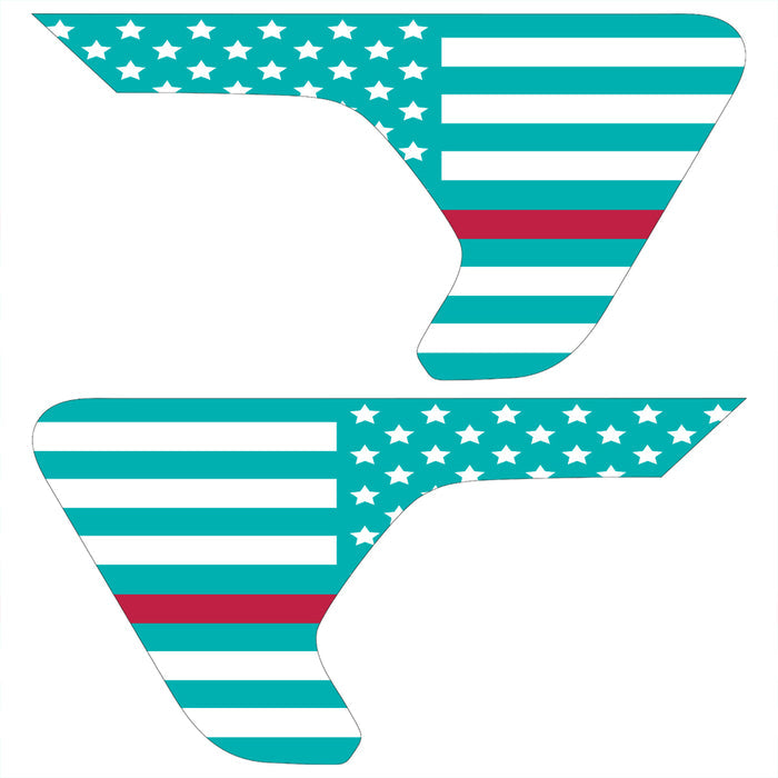 White & Light Blue Thin Red Line Flag 2pc Vinyl Fender Decal