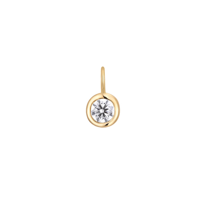 Permanent Jewelry, White Sapphire Round Charm, 14k Solid Yellow Gold