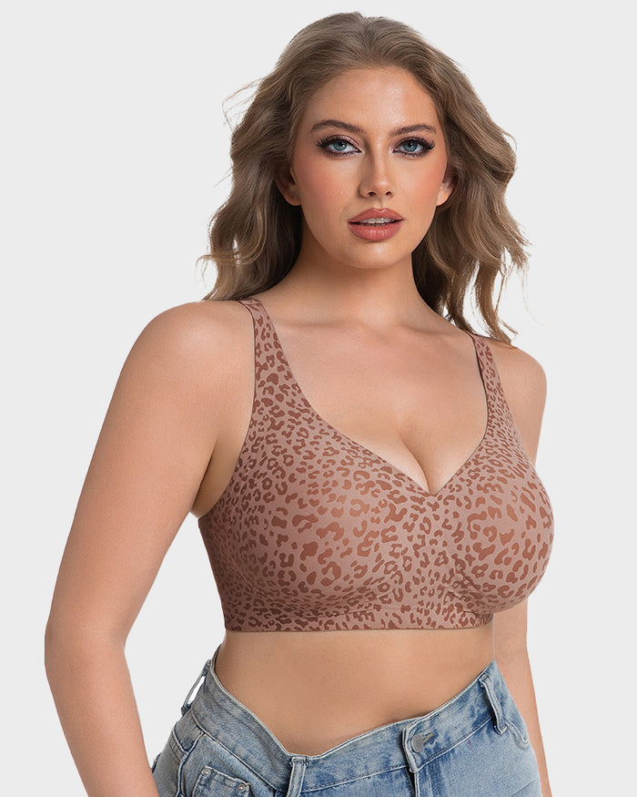 Wireless Leopard V-Neck Contour Bra
