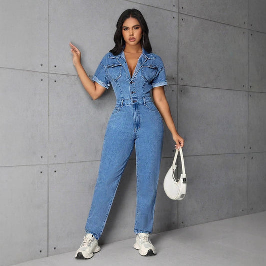 Women Clothing Casual Office Slim Fit Slimming One Piece Denim Trousers