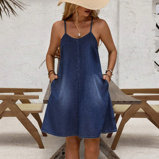 Women Clothing Denim Loose Feeling Wear Casual Sling Dress
