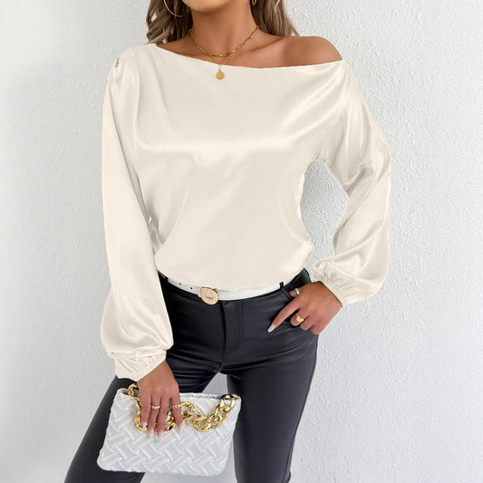 Women Clothing Summer Satin Shirt White Women Long Sleeve Satin Shirt