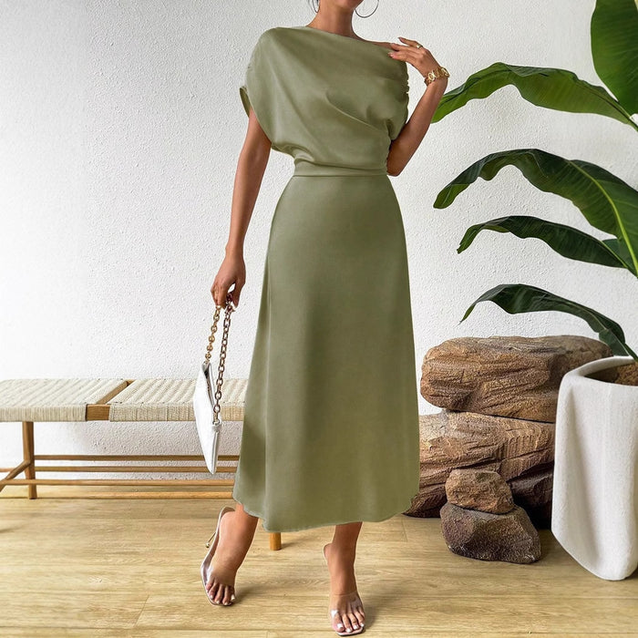 Women Clothing Trendy Summer Satin Satin Women Summer Dress Tight Jumpsuit Long Dress