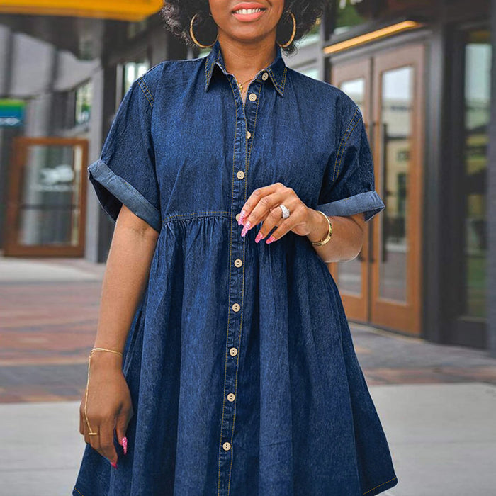 Women Denim Short Sleeve Slim Fit Dress Pettiskirt
