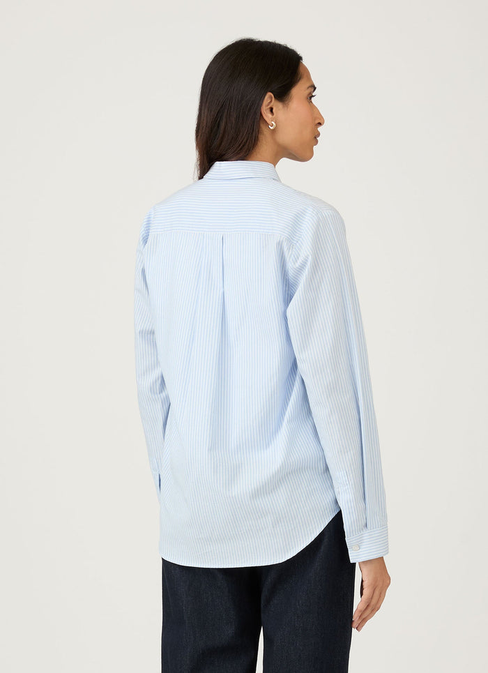 Women's Cotton Shirt in Light Blue/White