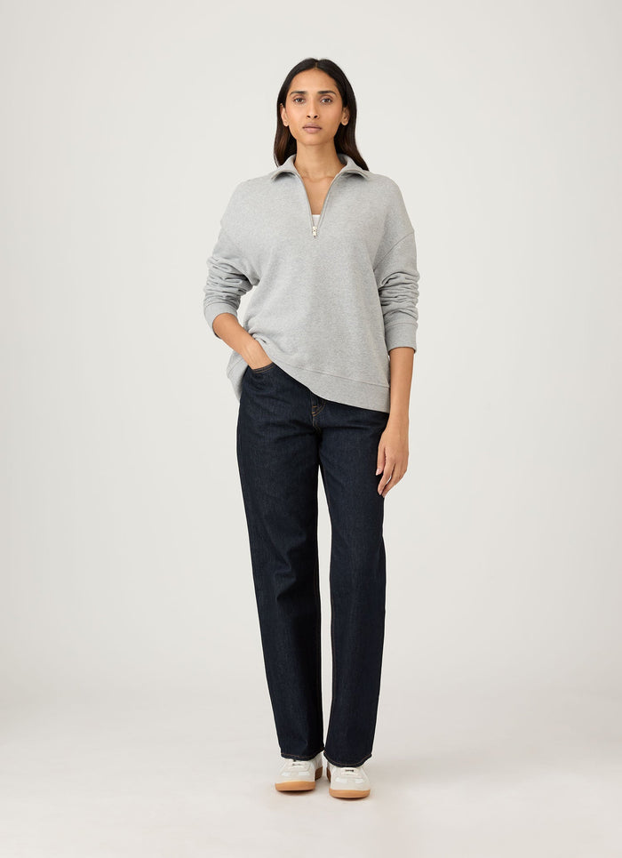 Women's Half Zip Loopback Sweatshirt in Grey Melange