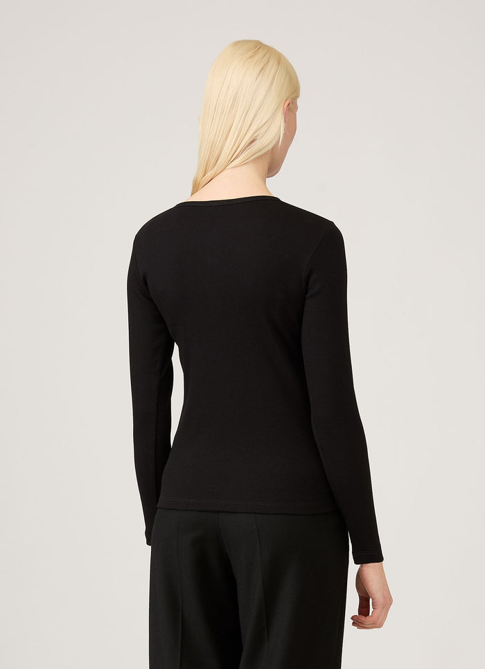 Women's Ribbed Henley in Black
