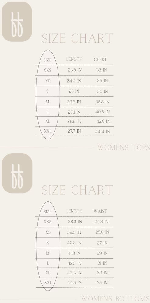 This image displays two size charts for breastfeeding accessible Women's Bamboo Pajamas from forever french baby, a brand with a stylized "bb" initials logo. The top chart shows sizes XXS to XL for tops with length and chest measurements, while the bottom chart shows sizes XXS to XXL for bottoms with length and waist measurements.