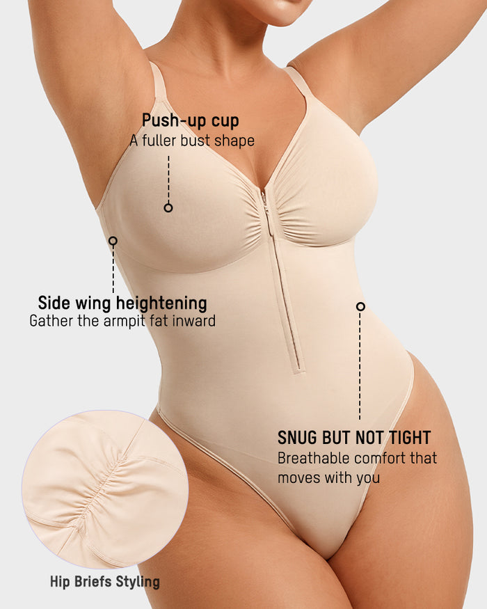 Zip-Front Tummy Control Shapewear Bodysuit