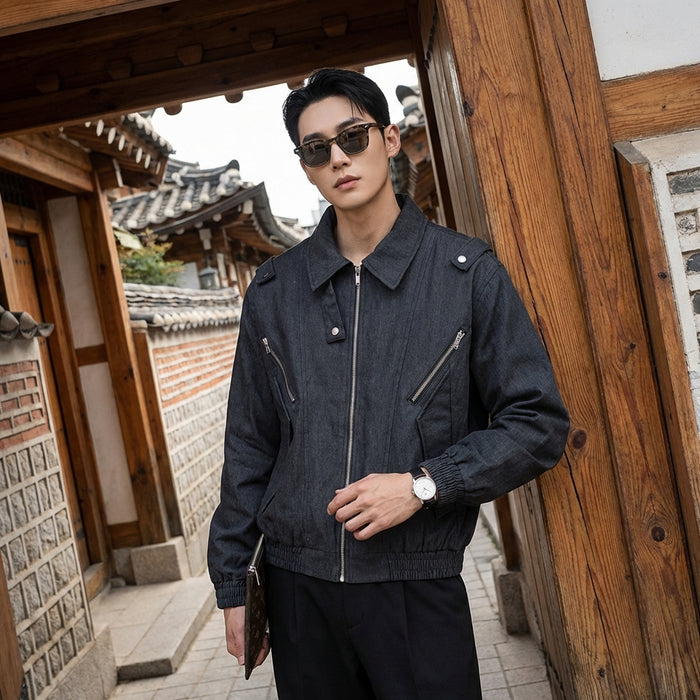 Veste en coton noire homme, style streetwear K-fashion, Koreanxwear